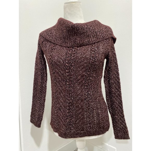 White House Black Market WHBM Purple Burgundy Over Shoulder Sweater - Picture 4 of 6